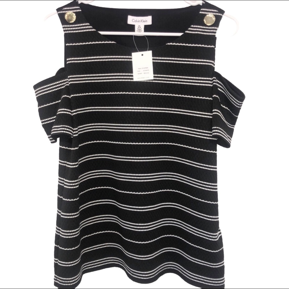 Calvin Klein | Cold Shoulder black & white blouse